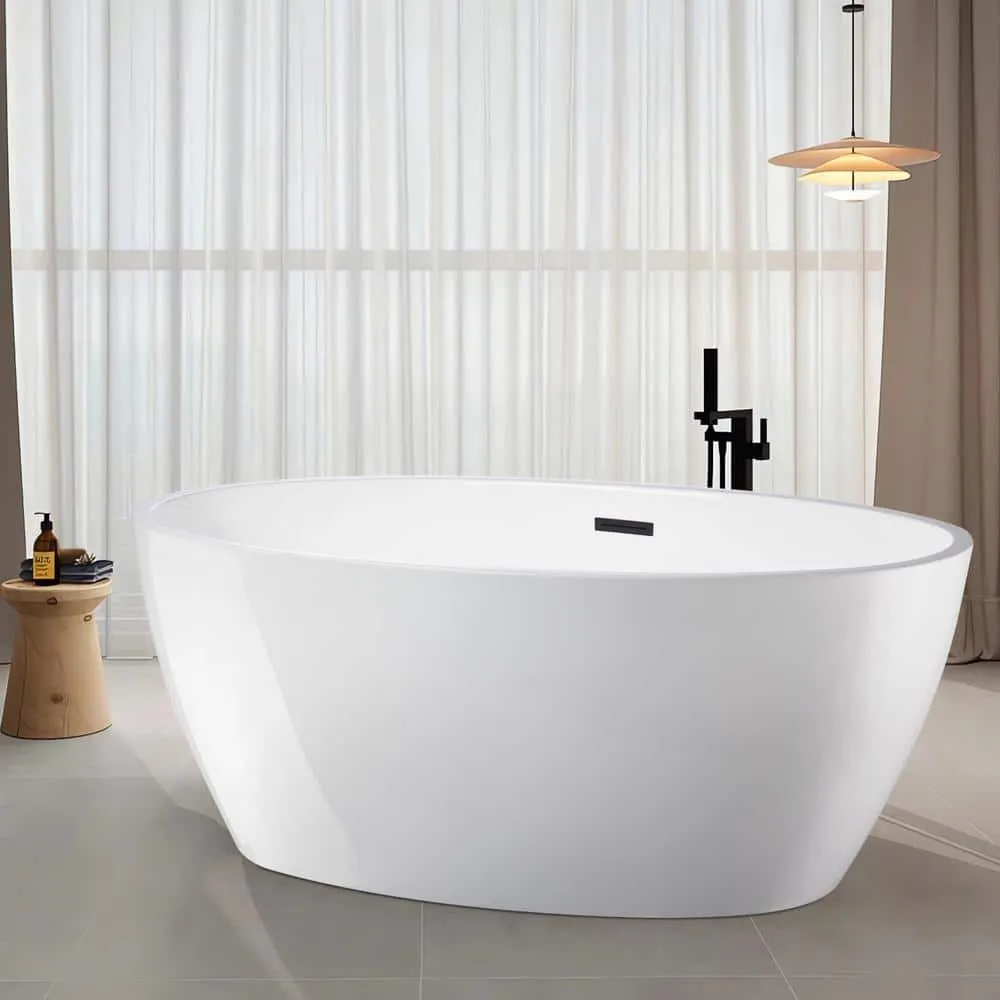 Vanity Art Amiens 69 in. x 40 in. Acrylic Flatbottom Freestanding Soaking Bathtub with Center Drain in White/Oil Rubbed Bronze, photo 6 of 6