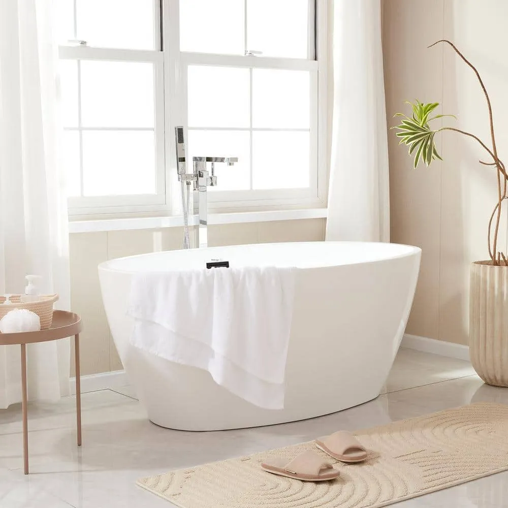 Vanity Art Calais 55 in. L x 32 in. W Acrylic Flatbottom Freestanding Bathtub with Center Drain in White/Oil Rubbed Bronze, photo 3 of 8