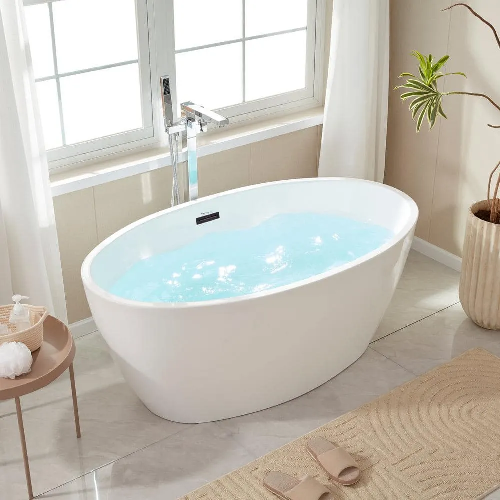 Vanity Art Calais 55 in. L x 32 in. W Acrylic Flatbottom Freestanding Bathtub with Center Drain in White/Oil Rubbed Bronze, photo 4 of 8