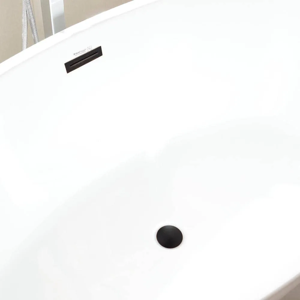 Vanity Art Calais 55 in. L x 32 in. W Acrylic Flatbottom Freestanding Bathtub with Center Drain in White/Oil Rubbed Bronze, photo 8 of 8