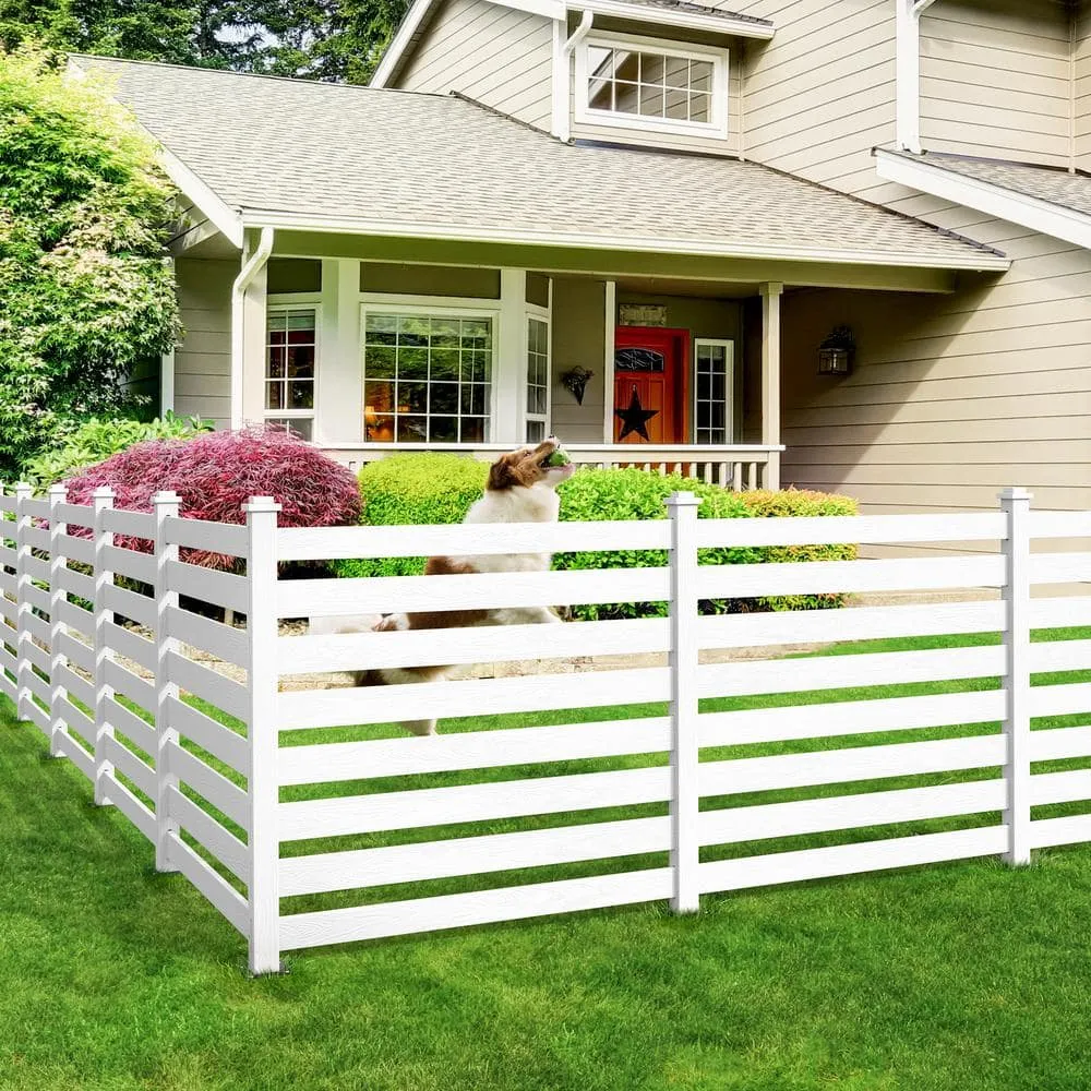 38 in. W x 46 in. H White Outdoor No Dig Fence Poly Plastic Picket Fence Panel Decorative Garden Privacy Fence(2-Pack), photo 5 of 11