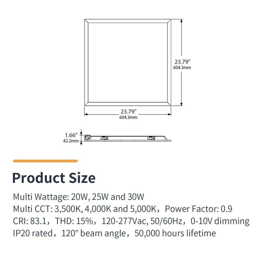 LEDone 2 ft. x 2 ft. 3750 Lumens PMMA Lens Integrated LED Panel Light, 5000K (4-Pack), photo 2 of 8