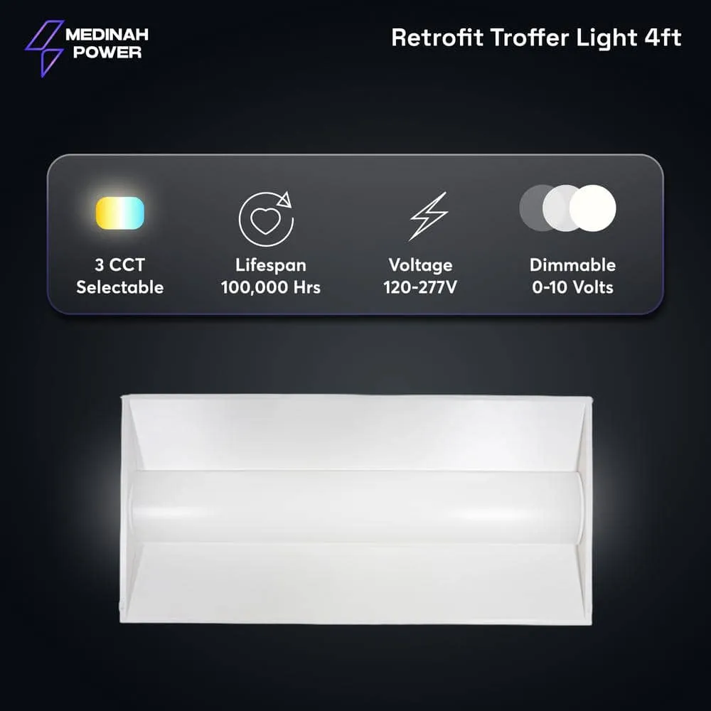 MEDINAH POWER 2 ft. x 4 ft. Integrated LED Watt/CCT Selectable White Troffer Retrofit Kit, 4250-5625 Lumens, 3500/4000/5000K (2-Pack), photo 7 of 12