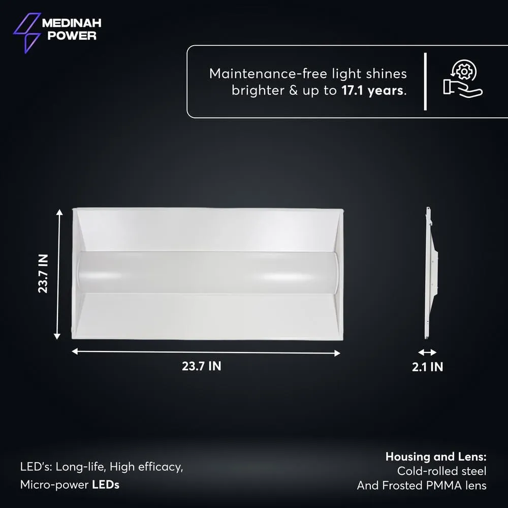 MEDINAH POWER 2 ft. x 4 ft. Integrated LED Watt/CCT Selectable White Troffer Retrofit Kit, 4250-5625 Lumens, 3500/4000/5000K (2-Pack), photo 4 of 12