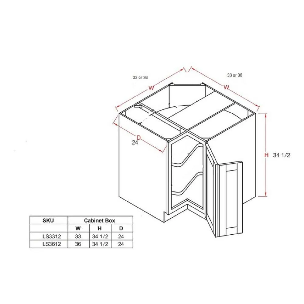 Plywell Ready to Assemble 33 in. x 34.5 in. x 24 in. Shaker Base Lazy Susan Cabinet in White, photo 4 of 6