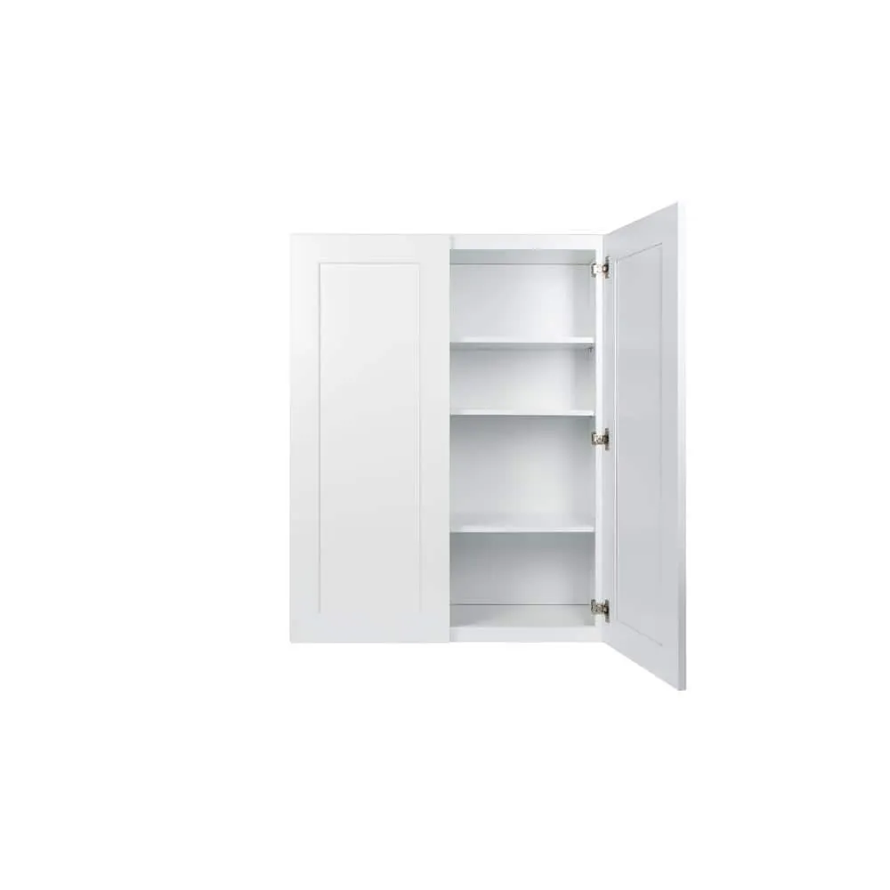 Plywell Ready to Assemble 24x42x12 in. Shaker Double Door Wall Cabinet with 3-Shelf in White, photo 2 of 4