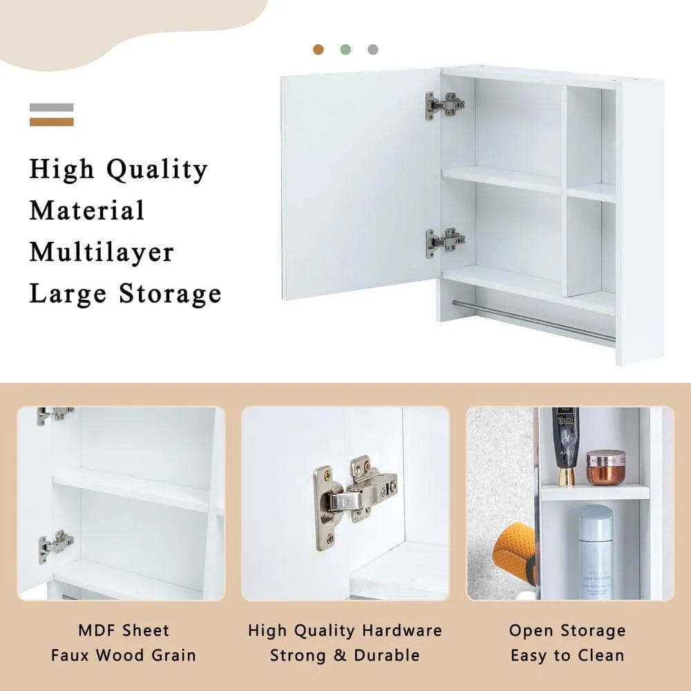 Polibi 21.6 in. W x 22 in. H White Rectangular Wall Mounted Medicine Cabinet with Mirror, Shelves and Towel Rack, photo 5 of 11
