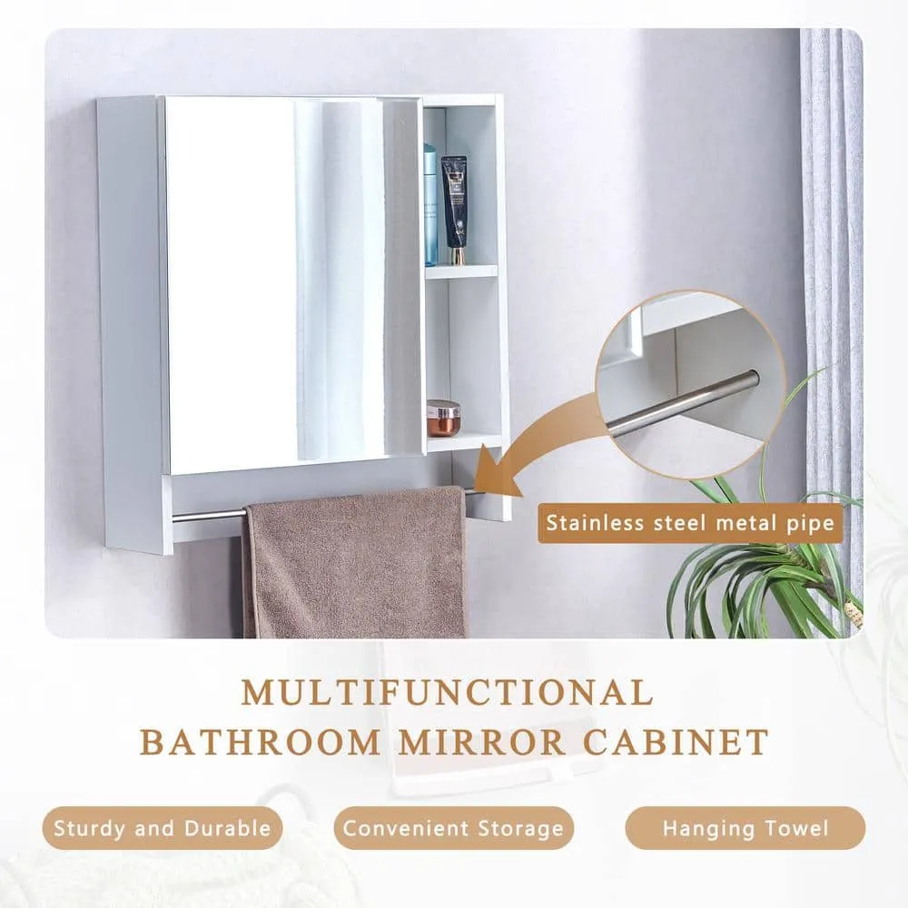 Polibi 21.6 in. W x 22 in. H White Rectangular Wall Mounted Medicine Cabinet with Mirror, Shelves and Towel Rack, photo 11 of 11