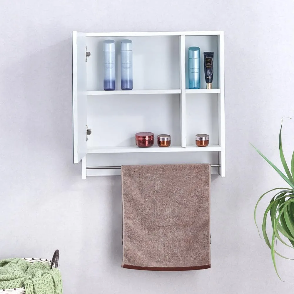 Polibi 21.6 in. W x 22 in. H White Rectangular Wall Mounted Medicine Cabinet with Mirror, Shelves and Towel Rack, photo 6 of 11