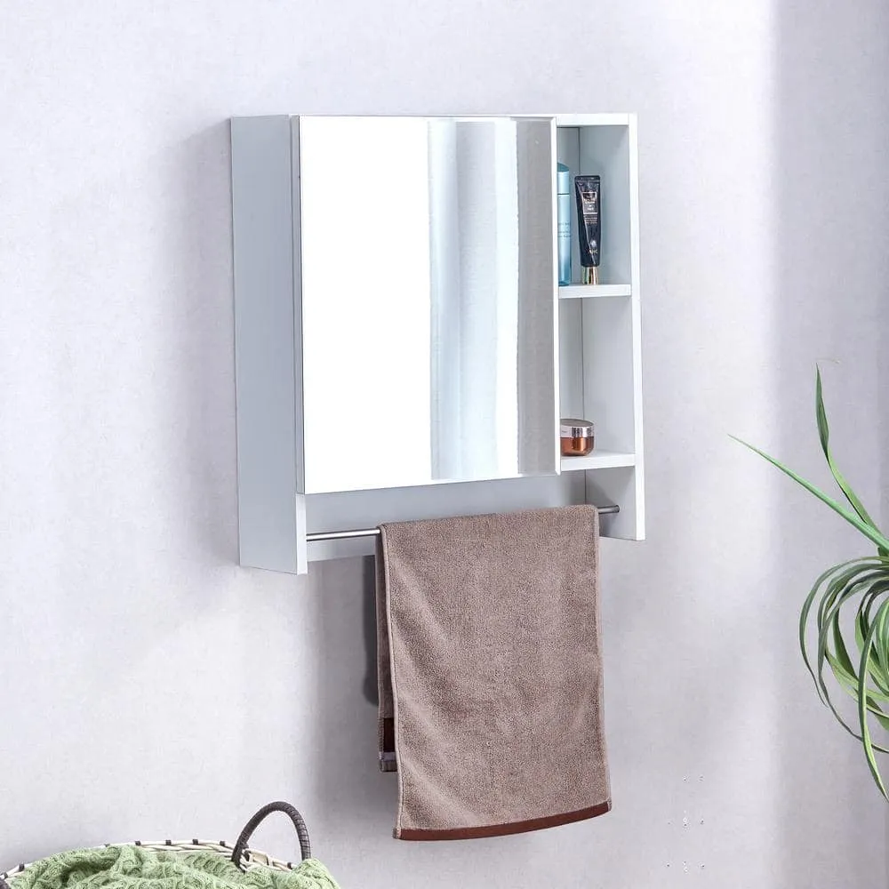 Polibi 21.6 in. W x 22 in. H White Rectangular Wall Mounted Medicine Cabinet with Mirror, Shelves and Towel Rack, photo 2 of 11