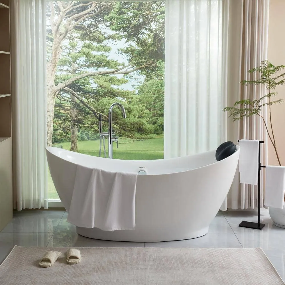 Vanity Art Blois 67 in. Acrylic Flatbottom Freestanding Bathtub in White, photo 3 of 13