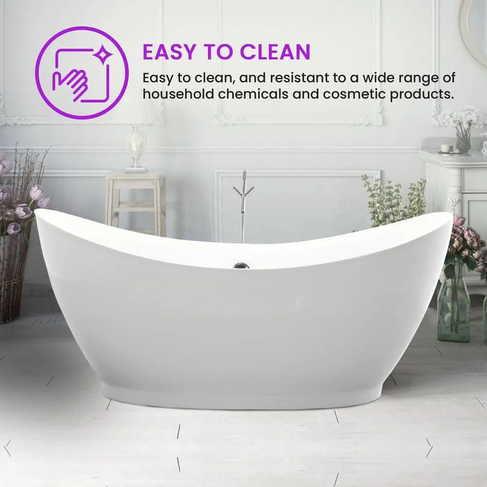 Vanity Art Blois 67 in. Acrylic Flatbottom Freestanding Bathtub in White, photo 5 of 13