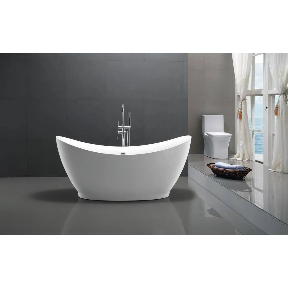 Vanity Art Blois 67 in. Acrylic Flatbottom Freestanding Bathtub in White, photo 12 of 13