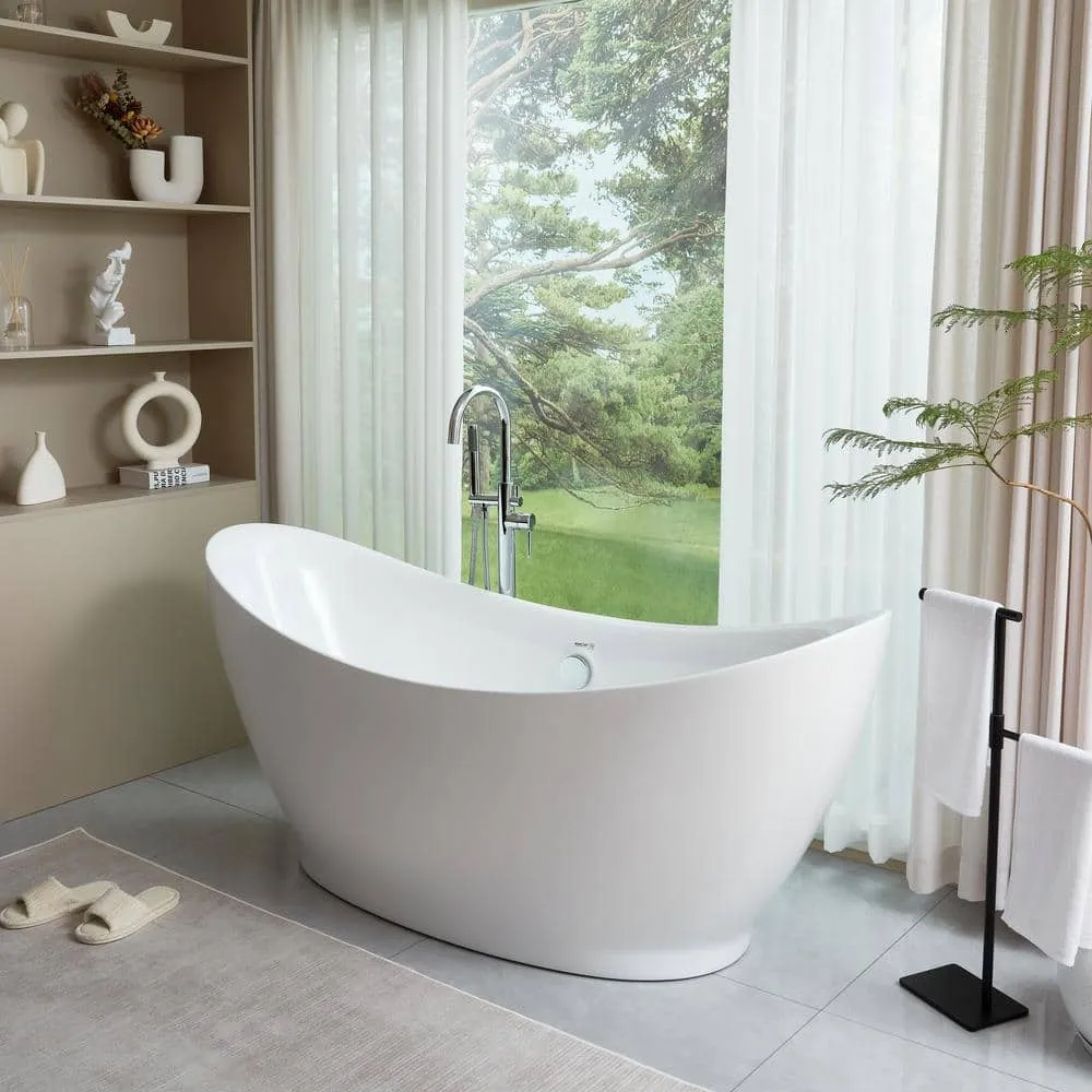 Vanity Art Blois 67 in. Acrylic Flatbottom Freestanding Bathtub in White, photo 6 of 13