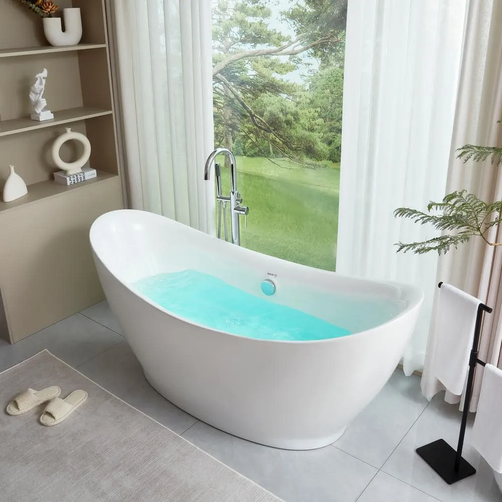 Vanity Art Blois 67 in. Acrylic Flatbottom Freestanding Bathtub in White, photo 4 of 13