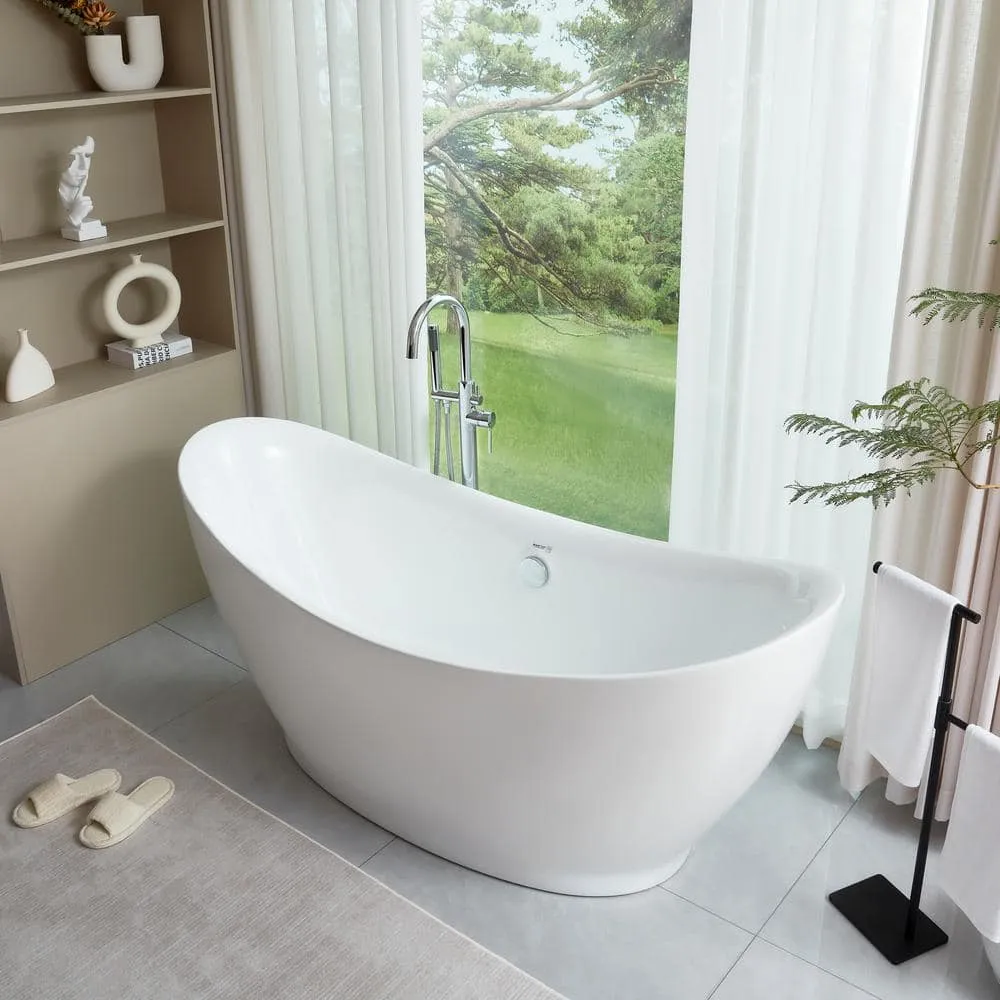 Vanity Art Blois 67 in. Acrylic Flatbottom Freestanding Bathtub in White, photo 7 of 13