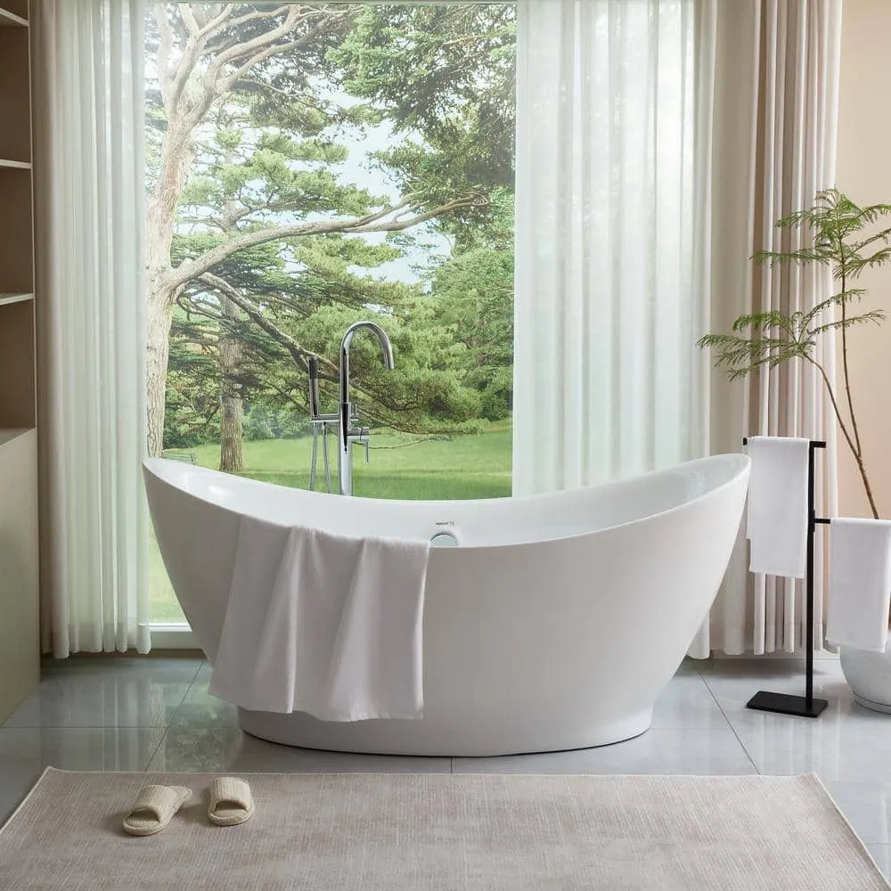 Vanity Art Blois 67 in. Acrylic Flatbottom Freestanding Bathtub in White, photo 2 of 13