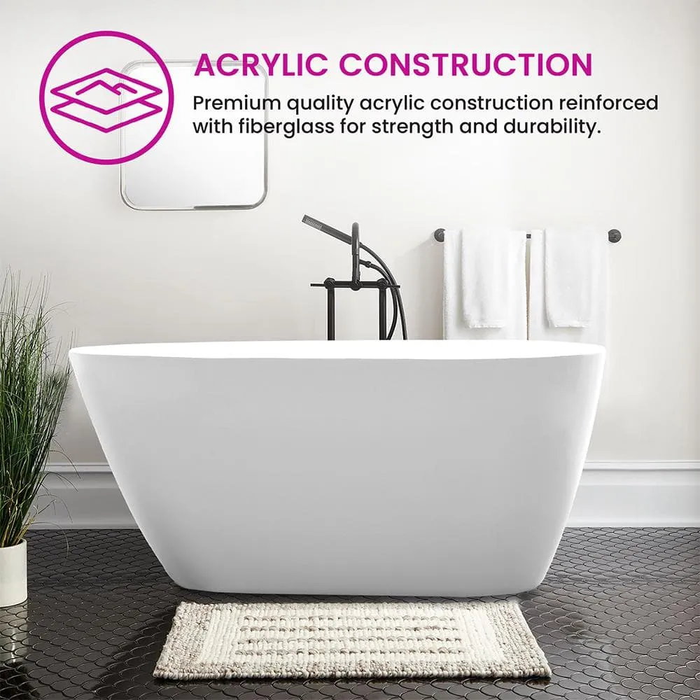 Vanity Art Bayonne 59 in. Acrylic Flatbottom Freestanding Bathtub in White, photo 8 of 9