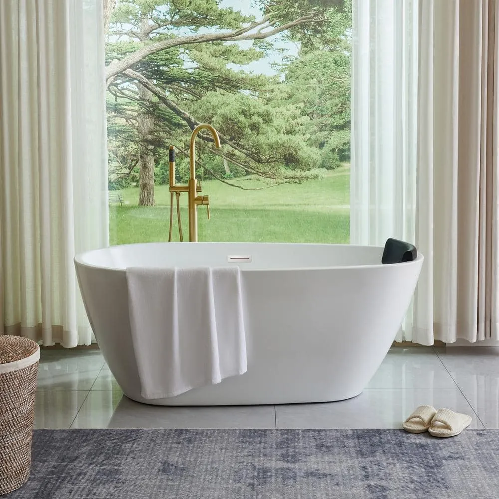 Vanity Art Bayonne 59 in. Acrylic Flatbottom Freestanding Bathtub in White, photo 3 of 9