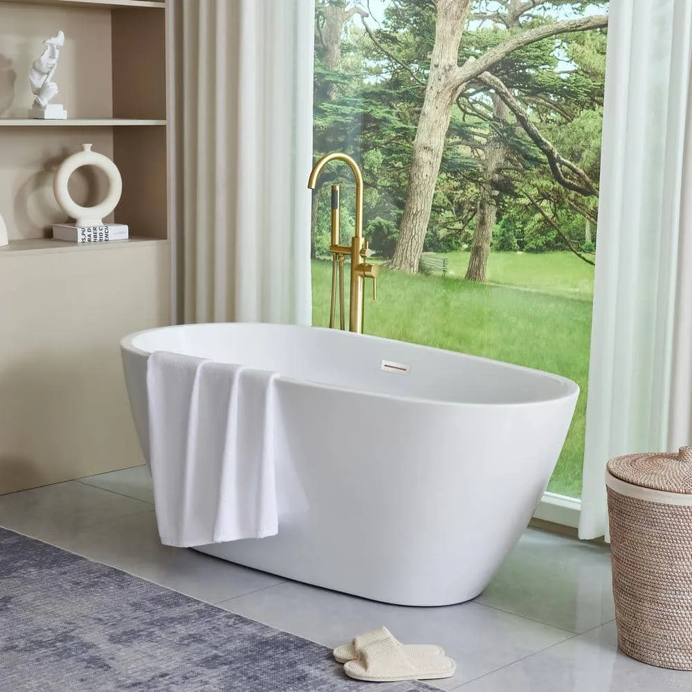 Vanity Art Bayonne 59 in. Acrylic Flatbottom Freestanding Bathtub in White, photo 6 of 9