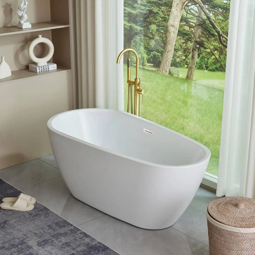 Vanity Art Bayonne 59 in. Acrylic Flatbottom Freestanding Bathtub in White, photo 7 of 9