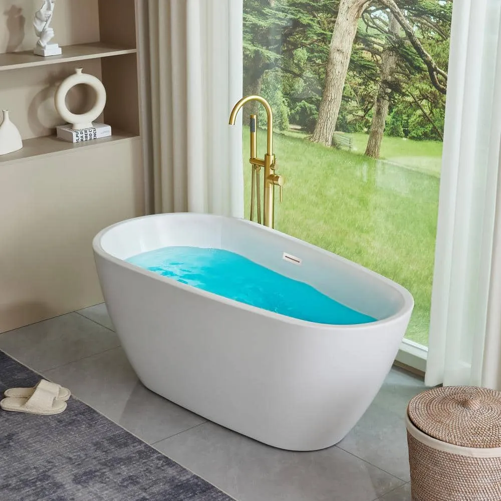 Vanity Art Bayonne 59 in. Acrylic Flatbottom Freestanding Bathtub in White, photo 4 of 9