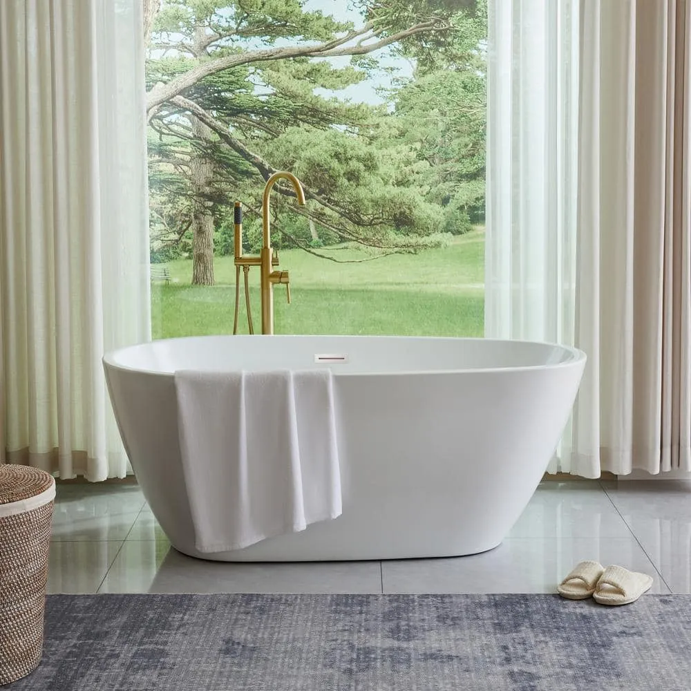 Vanity Art Bayonne 59 in. Acrylic Flatbottom Freestanding Bathtub in White, photo 2 of 9