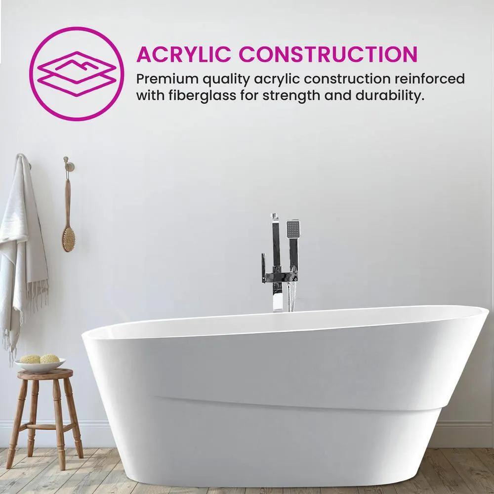 Vanity Art Nanterre 67 in. Acrylic Flatbottom Freestanding Bathtub in White, photo 6 of 10
