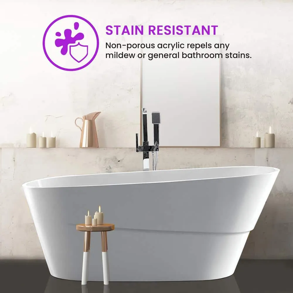 Vanity Art Nanterre 67 in. Acrylic Flatbottom Freestanding Bathtub in White, photo 3 of 10