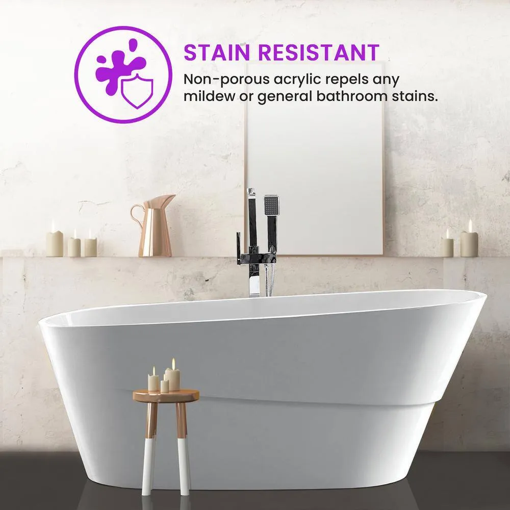 Vanity Art Nanterre 67 in. Acrylic Flatbottom Freestanding Bathtub in White, photo 7 of 10