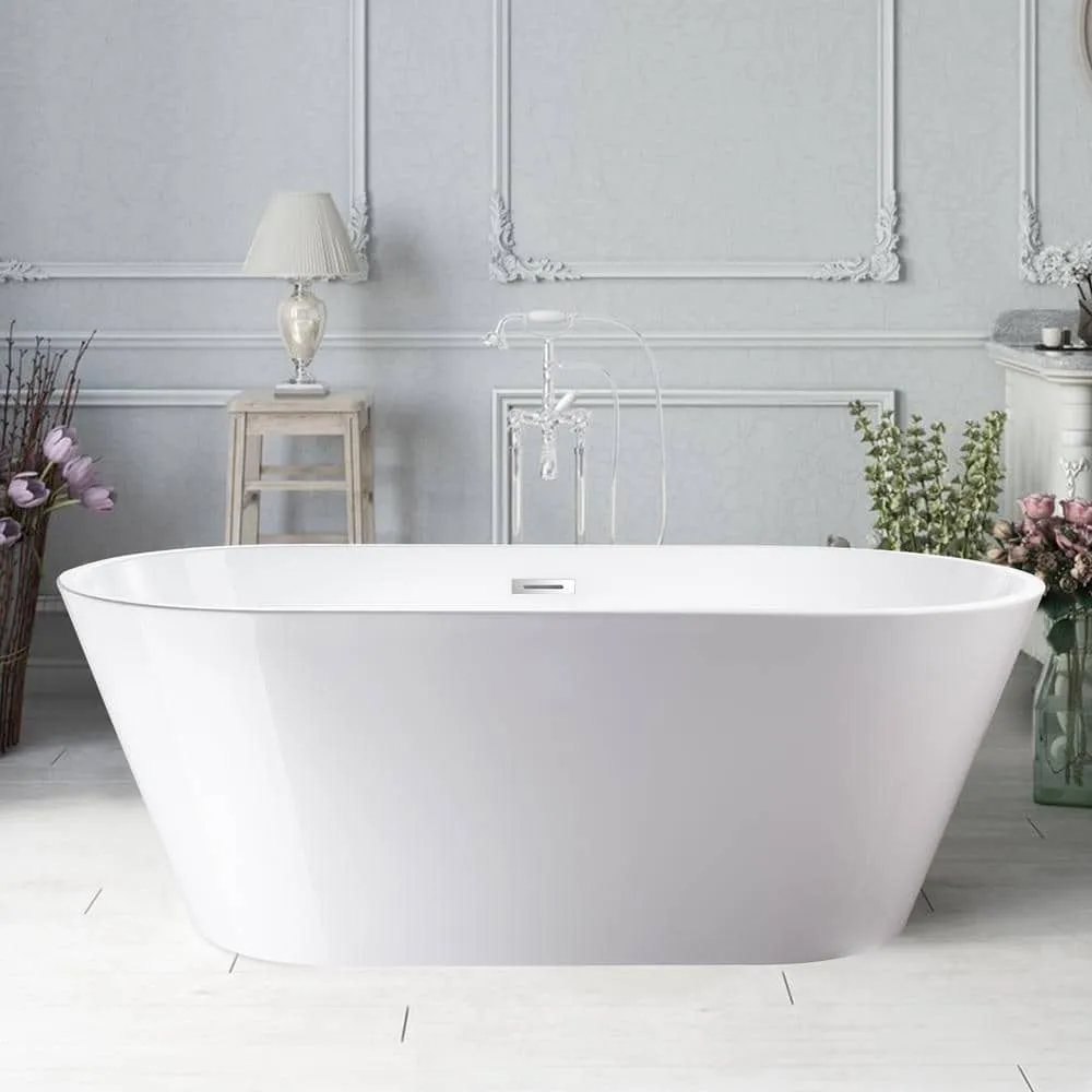 Vanity Art Domme 59 in. x 29.5 in. Soaking Bathtub with Center Drain in White/Polished Chrome, photo 6 of 10