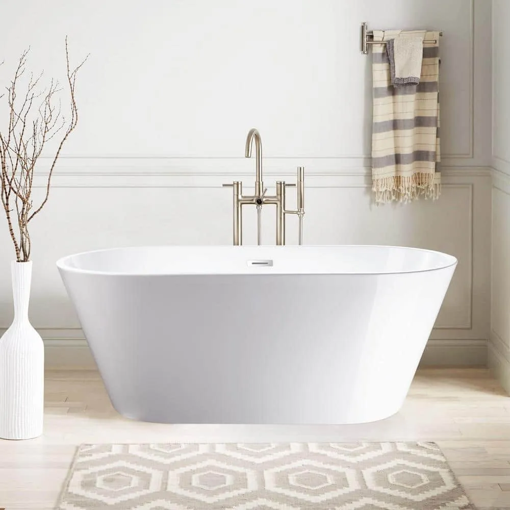 Vanity Art Domme 59 in. x 29.5 in. Soaking Bathtub with Center Drain in White/Polished Chrome, photo 9 of 10