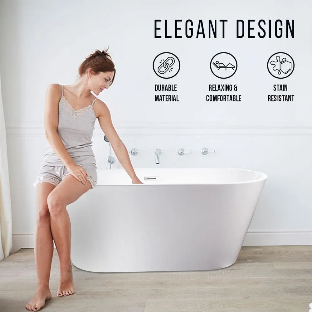 Vanity Art Domme 59 in. x 29.5 in. Soaking Bathtub with Center Drain in White/Polished Chrome, photo 10 of 10