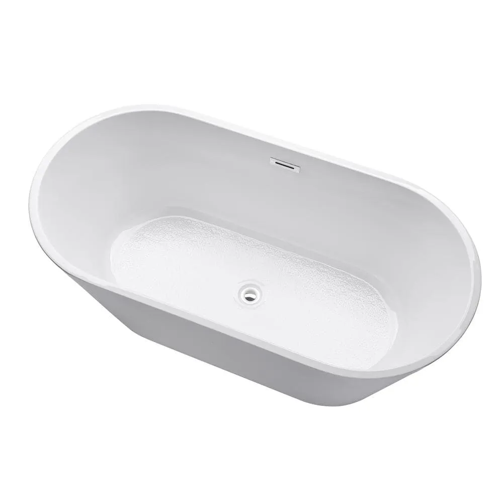 Vanity Art Domme 59 in. x 29.5 in. Soaking Bathtub with Center Drain in White/Polished Chrome, photo 8 of 10