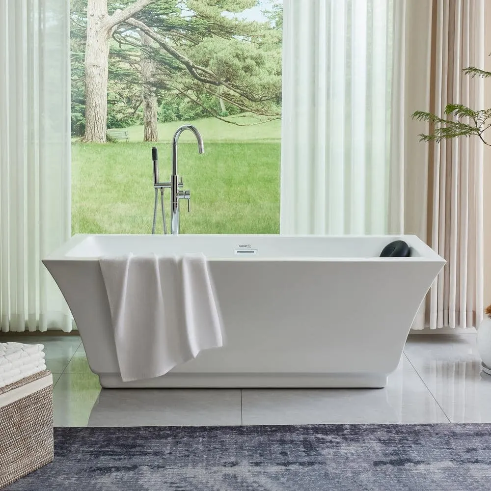 Vanity Art Strasbourg 59 in. Acrylic Flatbottom Freestanding Bathtub in White, photo 3 of 10