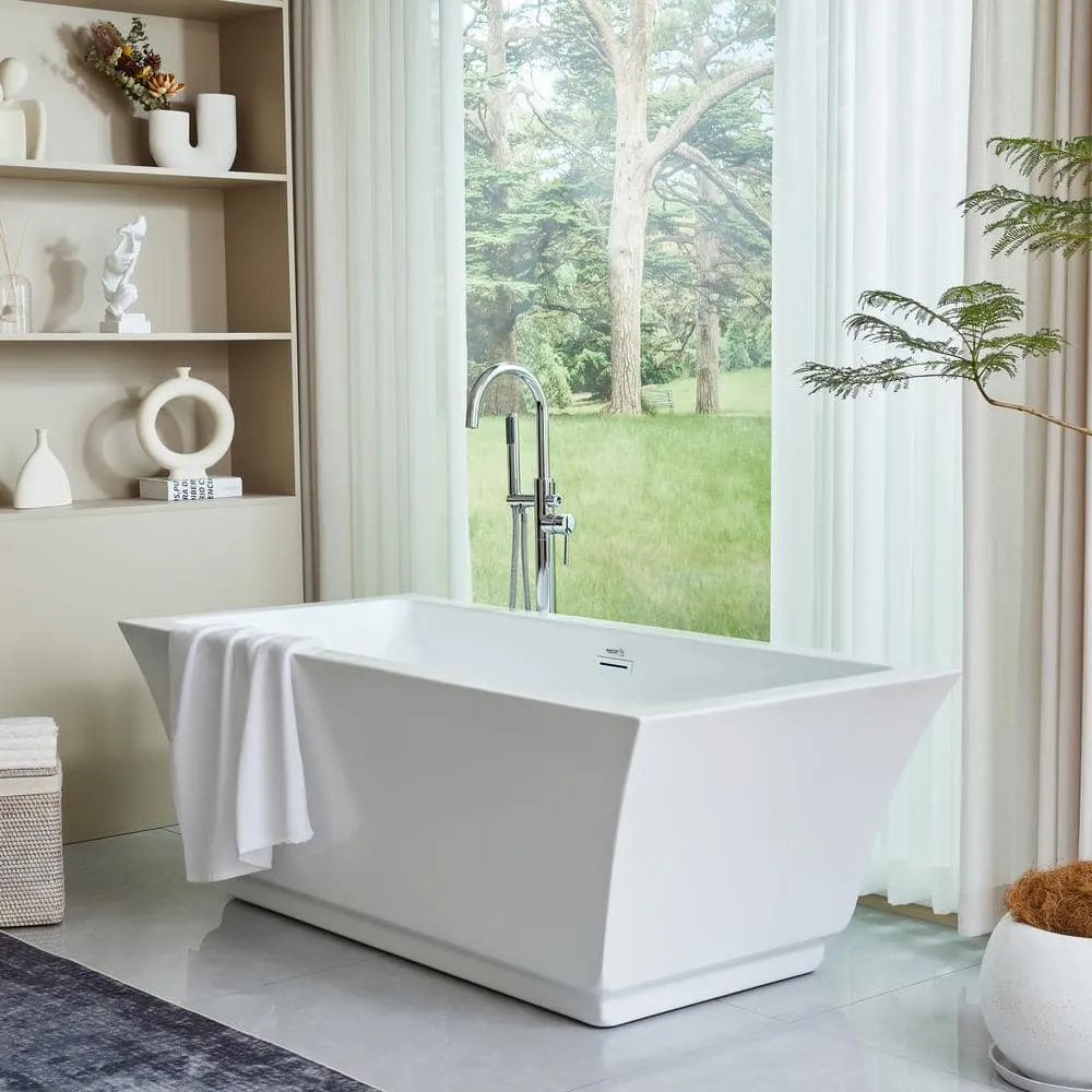 Vanity Art Strasbourg 59 in. Acrylic Flatbottom Freestanding Bathtub in White, photo 6 of 10