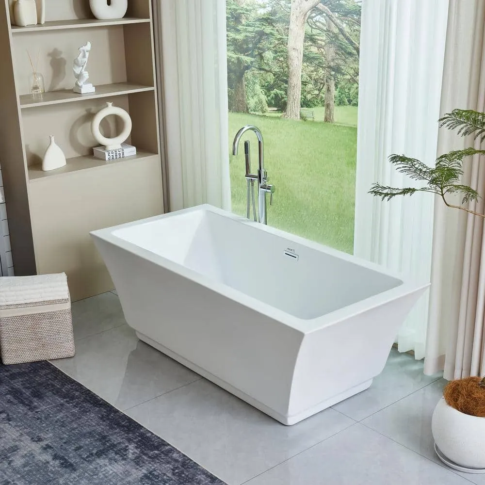 Vanity Art Strasbourg 59 in. Acrylic Flatbottom Freestanding Bathtub in White, photo 7 of 10