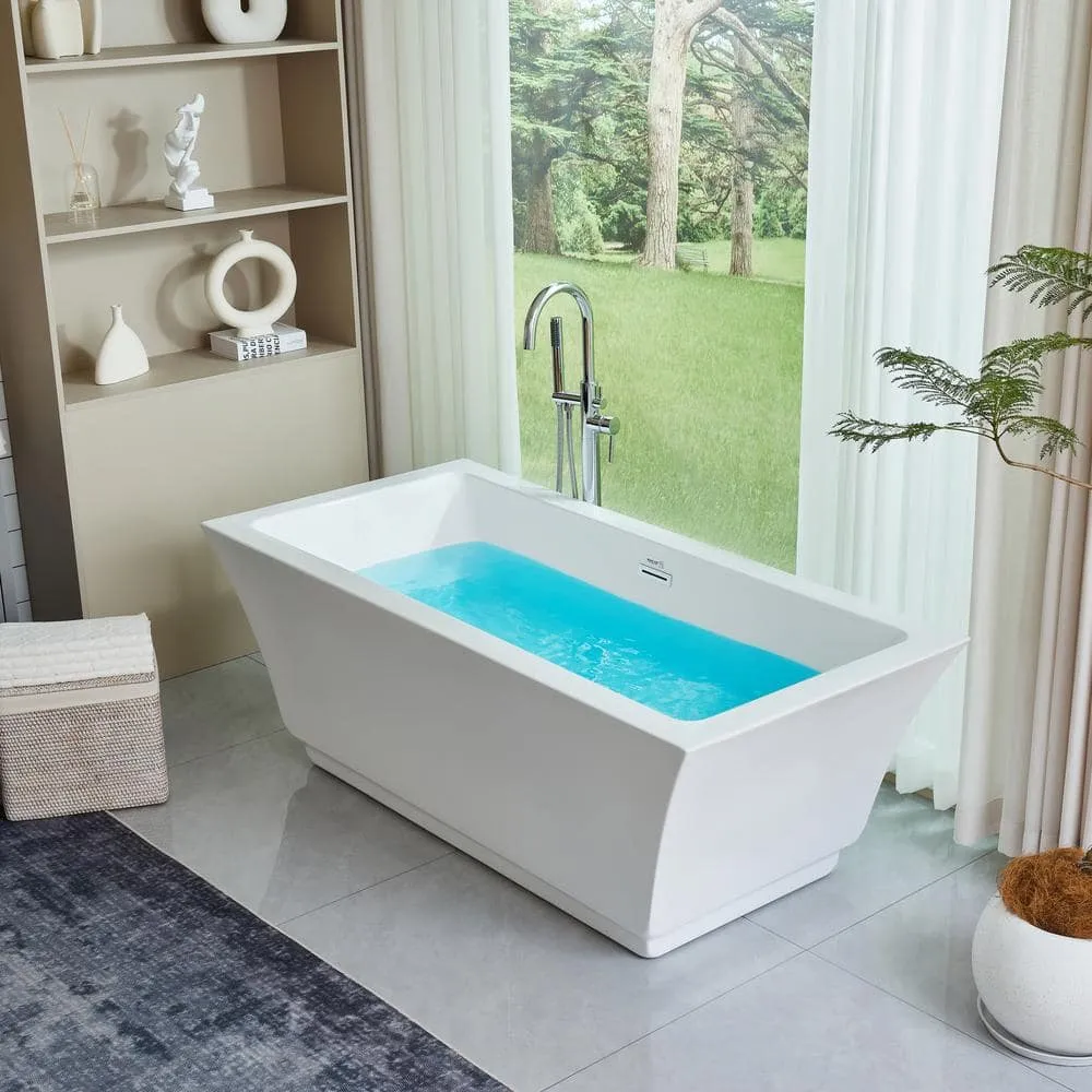 Vanity Art Strasbourg 59 in. Acrylic Flatbottom Freestanding Bathtub in White, photo 4 of 10