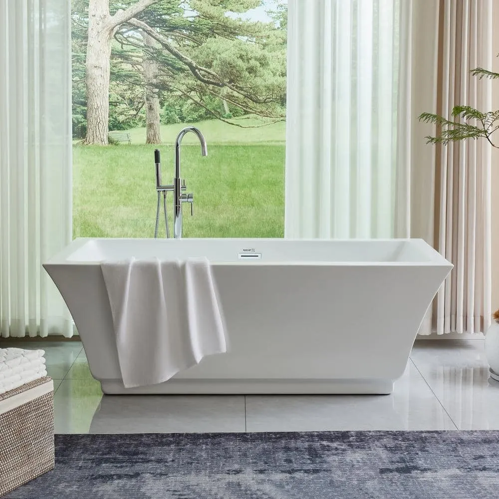 Vanity Art Strasbourg 59 in. Acrylic Flatbottom Freestanding Bathtub in White, photo 2 of 10