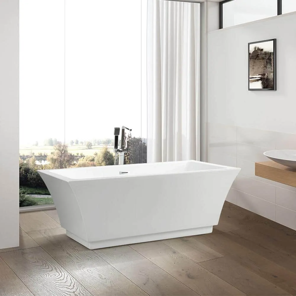 Vanity Art Strasbourg 59 in. Acrylic Flatbottom Freestanding Bathtub in White, photo 10 of 10