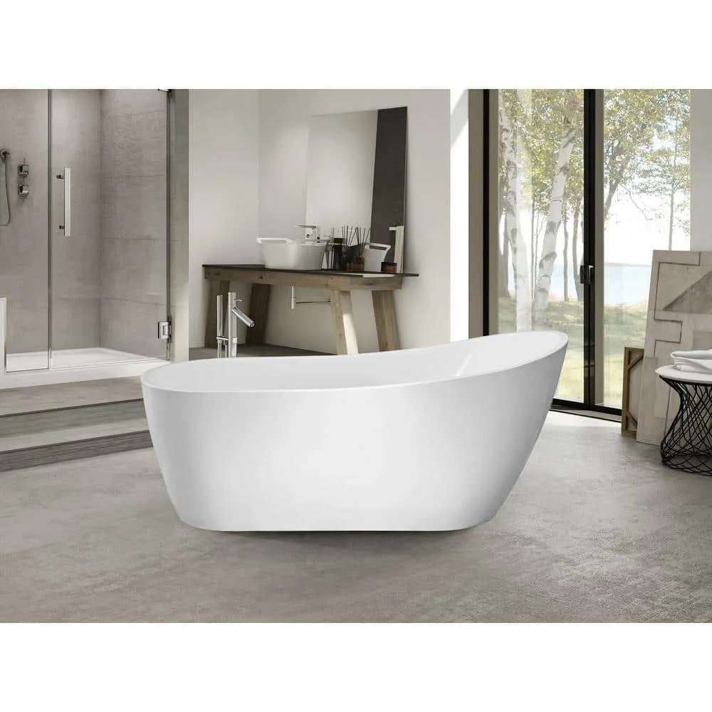 Vanity Art Clermont 59 in. Acrylic Freestanding Flatbottom Bathtub in White, photo 11 of 11