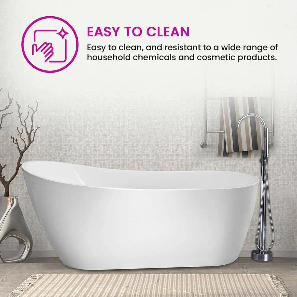 Vanity Art Clermont 59 in. Acrylic Freestanding Flatbottom Bathtub in White, photo 8 of 11