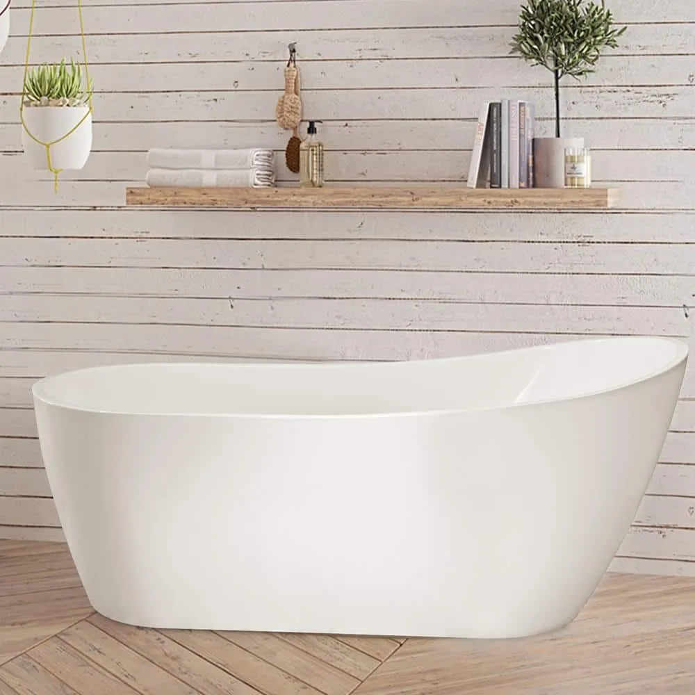 Vanity Art Clermont 59 in. Acrylic Freestanding Flatbottom Bathtub in White, photo 5 of 11