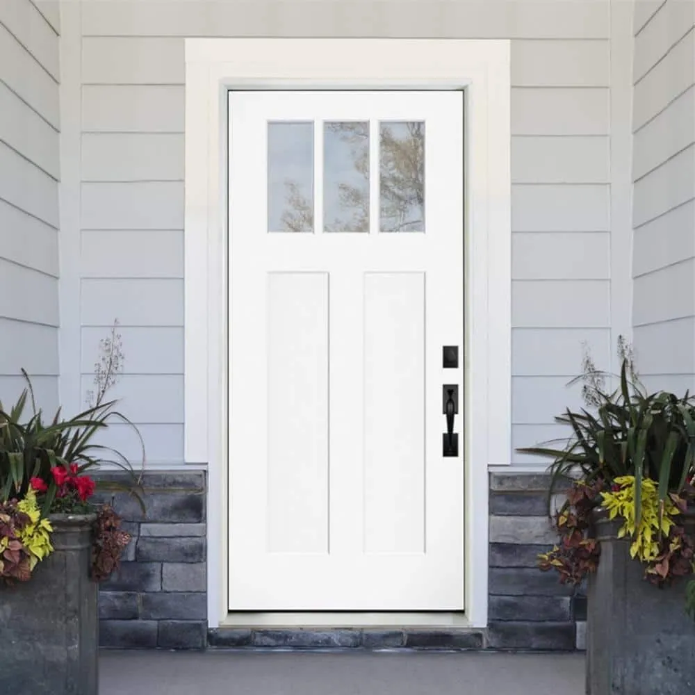 Steves & Sons 36 in. x 80 in. Legacy Series 3 Lite Clear Glass Left-Hand Inswing Primed Fiberglass Prehung Front Door, photo 2 of 6