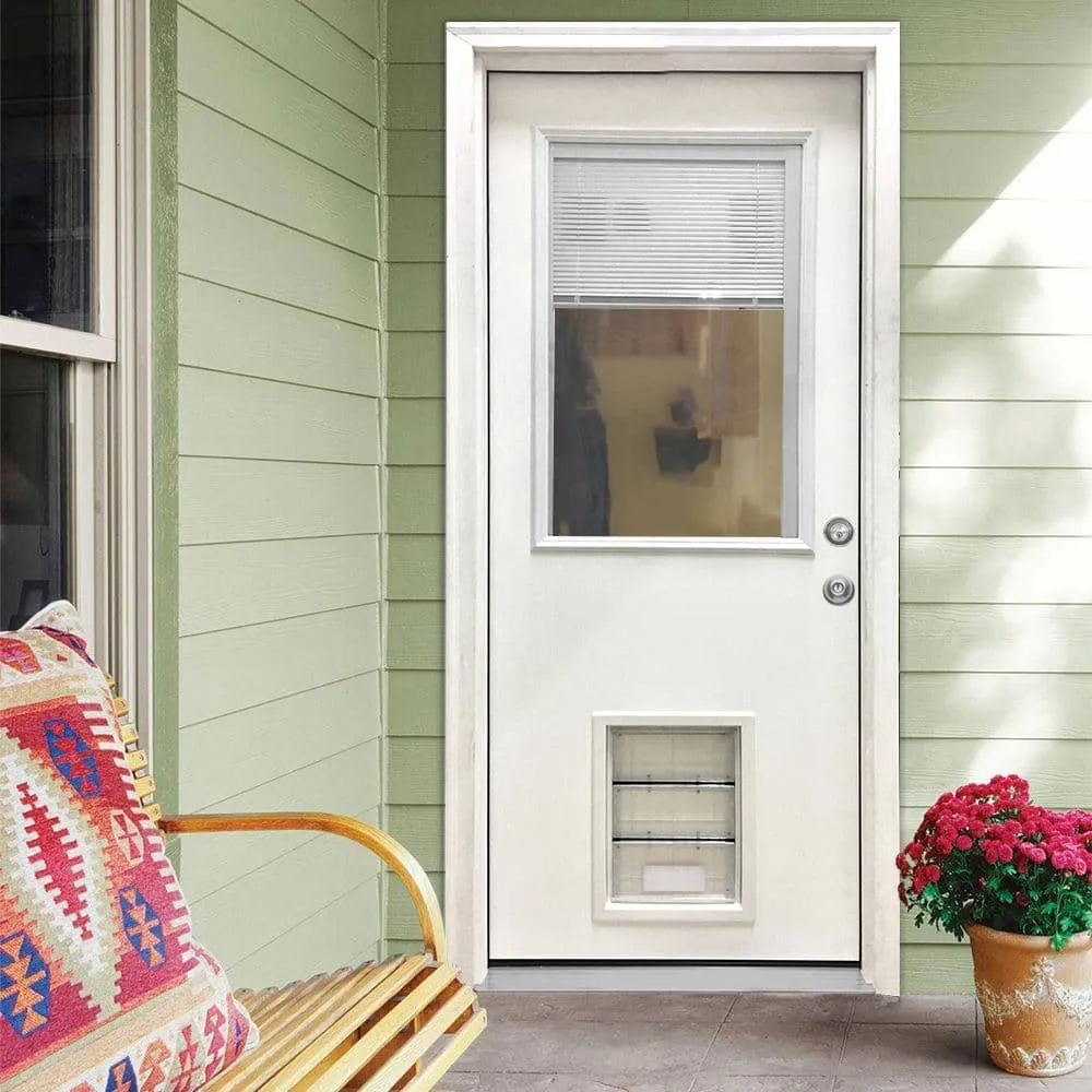 Steves & Sons 36 in. x 80 in. Reliant Series Clear Mini-Blind LHIS White Primed Fiberglass Prehung Front Door with XL Pet Door, photo 2 of 5