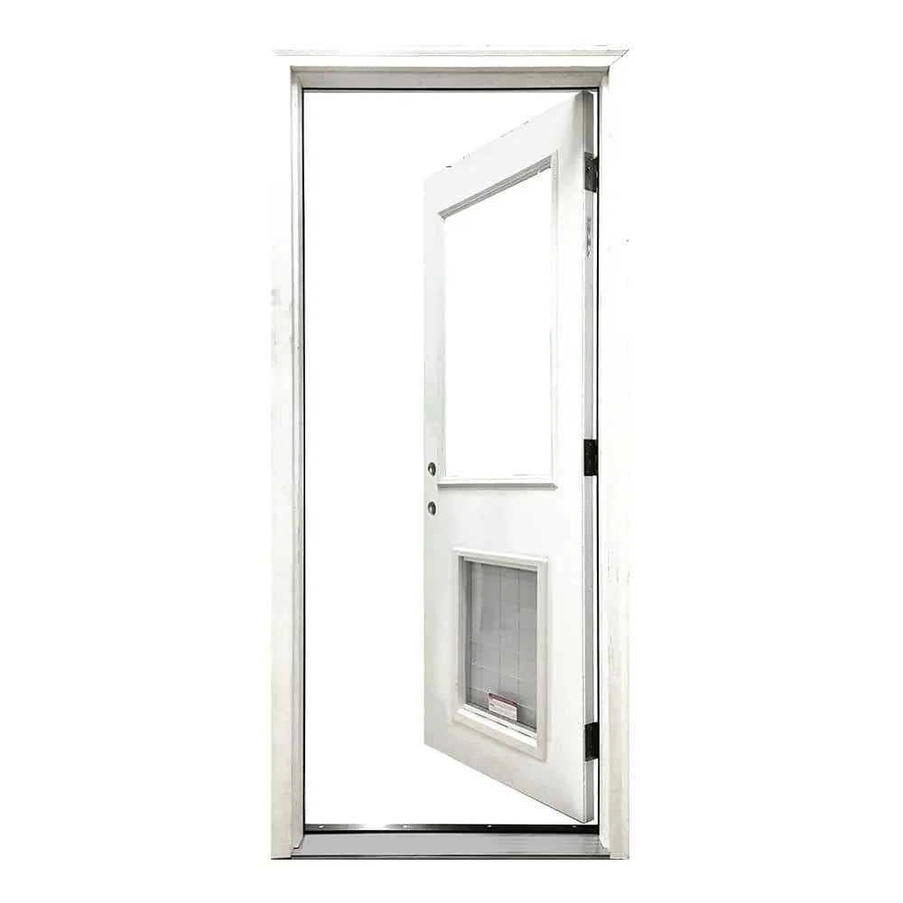 Steves & Sons 36 in. x 80 in. Reliant Series Clear Half Lite RHIS White Primed Fiberglass Prehung Back Door with XL Pet Door, photo 3 of 5