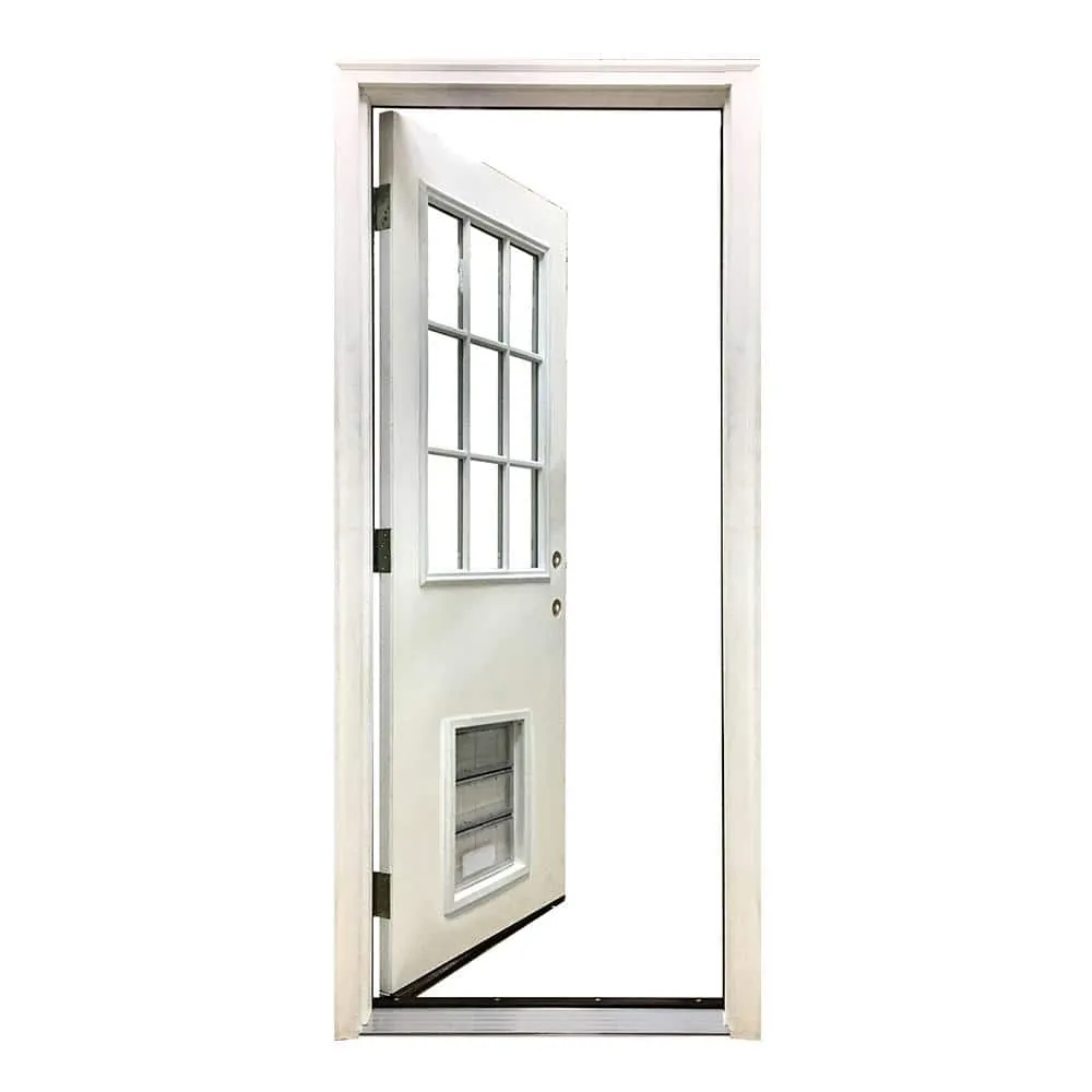 Steves & Sons 32 in. x 80 in. Reliant Series Clear 9 Lite LHIS White Primed Fiberglass Prehung Back Door with Large Pet Door, photo 3 of 5