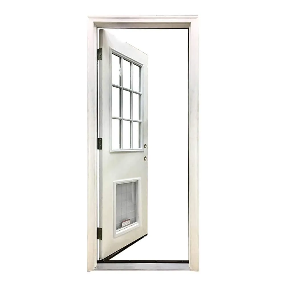 Steves & Sons 36 in. x 80 in. Reliant Series White Primed Left-Hand Inswing 9-Lite Clear Fiberglass Prehung Back Door with XL Pet Door, photo 3 of 5