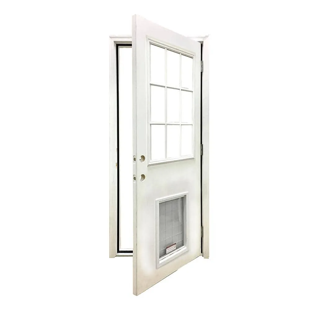 Steves & Sons 36 in. x 80 in. Reliant Series White Primed LHOS 9 Lite Fiberglass Prehung Back Door with Extra Large Pet Door, photo 3 of 5