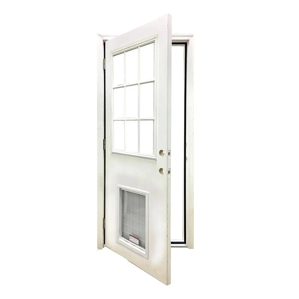 Steves & Sons 36 in. x 80 in. Reliant Series Clear 9 Lite White Primed RHOS Fiberglass Prehung Front Door with Extra Large Pet Door, photo 3 of 5